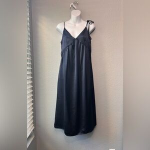 NEW J.Ing Limited Midnight Blue Satin Slip Midi Dress Medium Babydoll Camisole